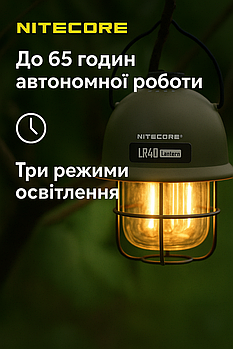 Акумуляторний ліхтар для кемпінгу Nitecore LR40 Функція павербанка 4000 mAh 600-6500K Type-C 3 джерела світла
