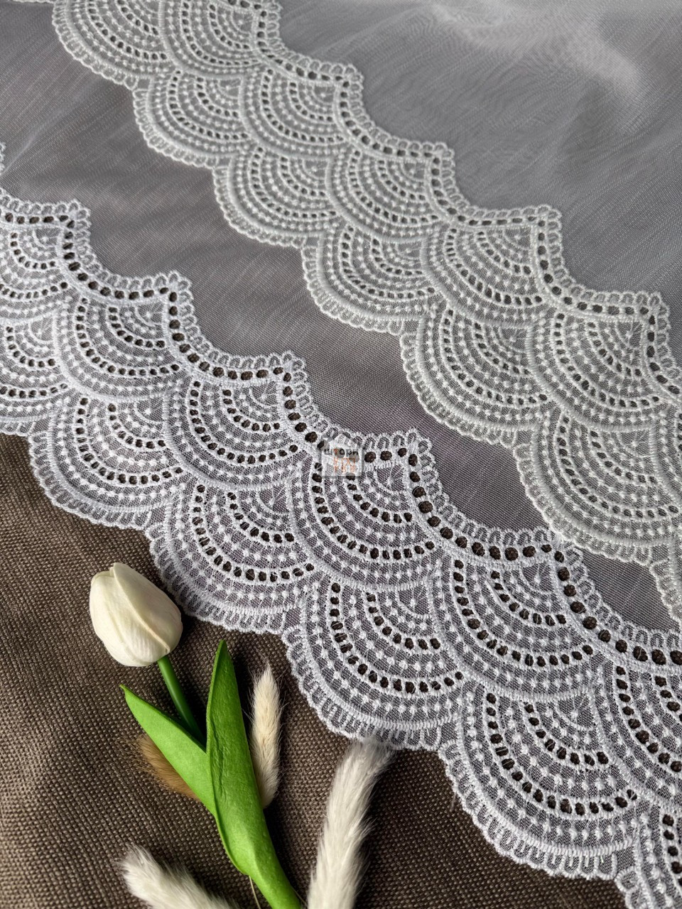 Тканина для тюлю з вишитим низом тн52-53, бамбук, фото 1