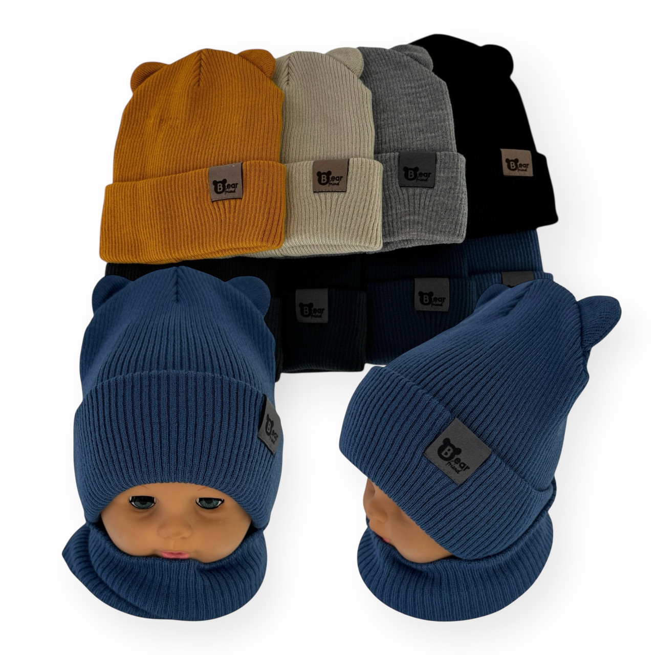 ОПТ Дитячий комплект — шапка та шарф-хомут для хлопчика на флісі, р. 46-50 (5 шт./набір), фото 1