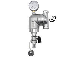 Самопромивний фільтр з манометром V&G, латунний стаканчик, поворот 360° VG21.23147