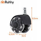 Комплект коліс для офісного крісла Ruhhy 26294 — 5 шт, чорні, універсальні, 11×22 мм, фото 2