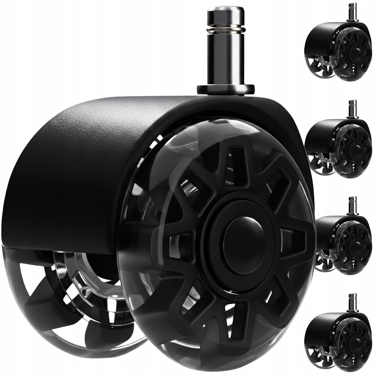 Комплект коліс для офісного крісла Ruhhy 26294 — 5 шт, чорні, універсальні, 11×22 мм, фото 1