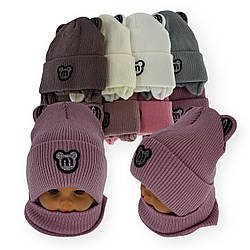 ОПТ Дитячий комплект — шапка та шарф-хомут для дівчинки на флісі, р. 48-52 (5 шт./набір)