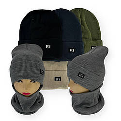 ОПТ Дитячий комплект — шапка та шарф-хомут для хлопчика на флісі, р. 50-54 (5 шт./набір)