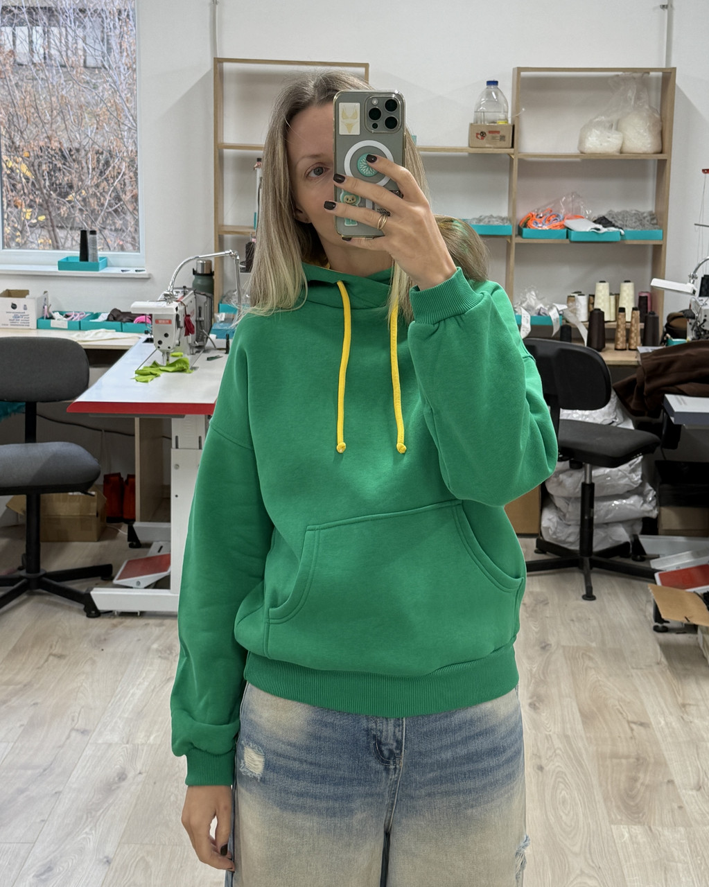 Жіноче худі зелене з жовтим, фото 1