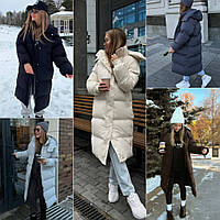 Зимний женский удлиненный пуховик до -20°C | Съемный капюшон | Синтепон 250