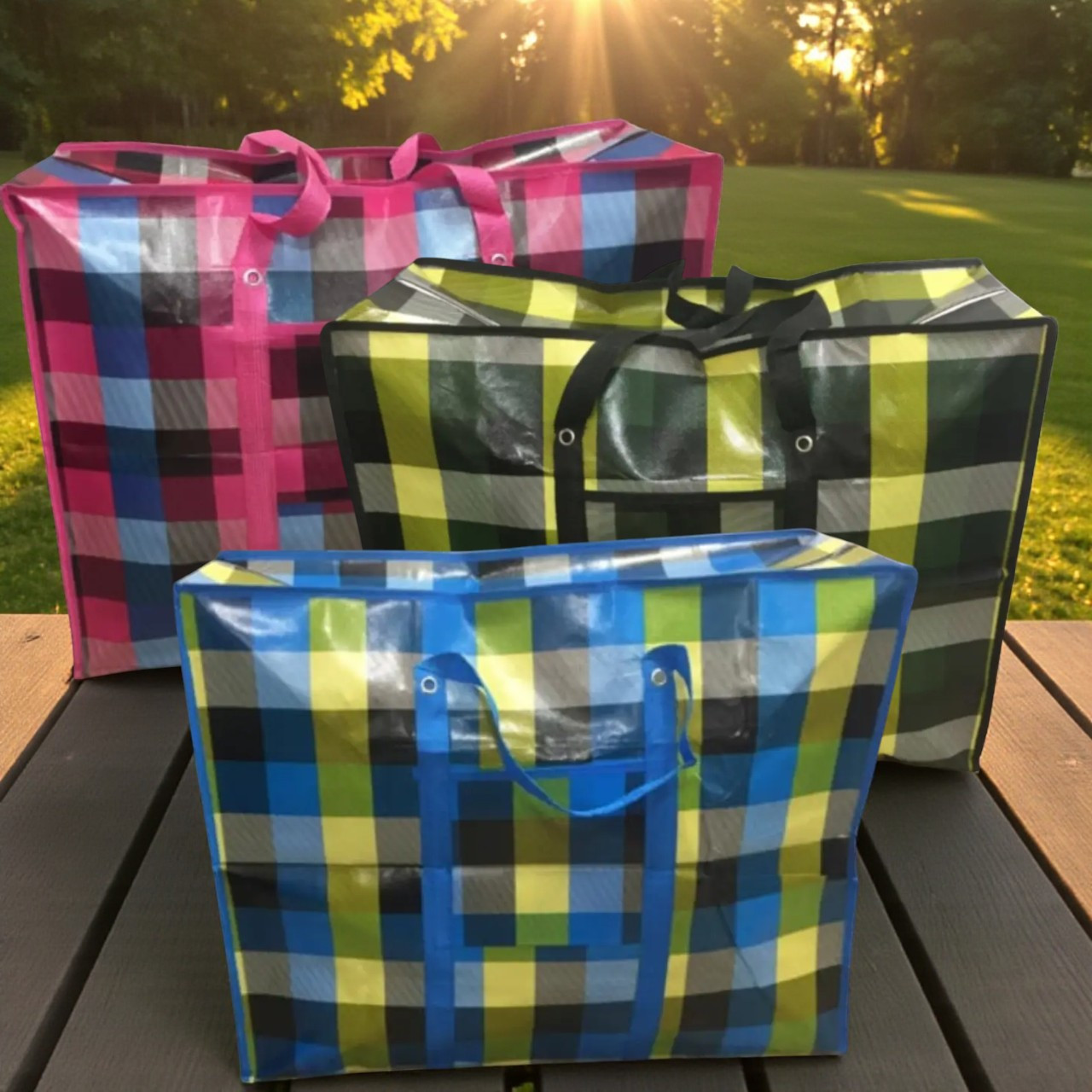 Сумки господарські картаті великі №6 80х60x26 см 12 штук сумки баули господарські поліпропіленові клітинка, фото 1