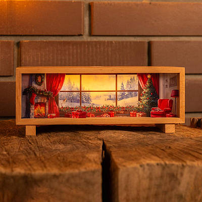 Нічник-панорама "Різдво у горах", лаковане дерево (LED, Акумулятор, USB Type-C)