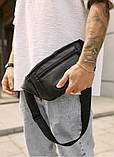 Стильна чорна чоловіча сумка - бананка через плече, напоясная, наплічна, крос-боді еко-шкіра (кожзам), фото 7