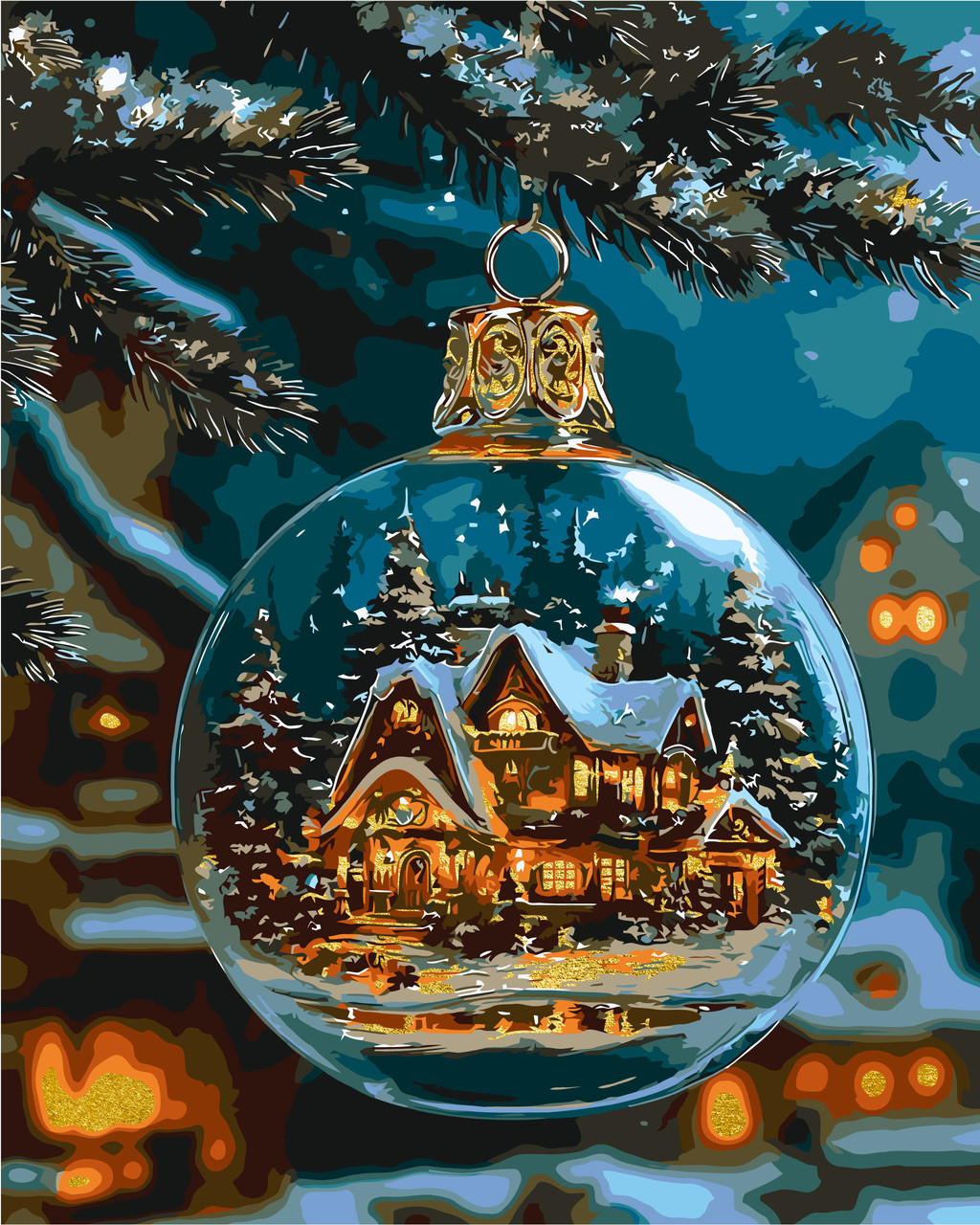 Картина за номерами Зимова. Тепло різдвяної ночі з фарбами металік 40*50 см Орігамі LW 3550, фото 1