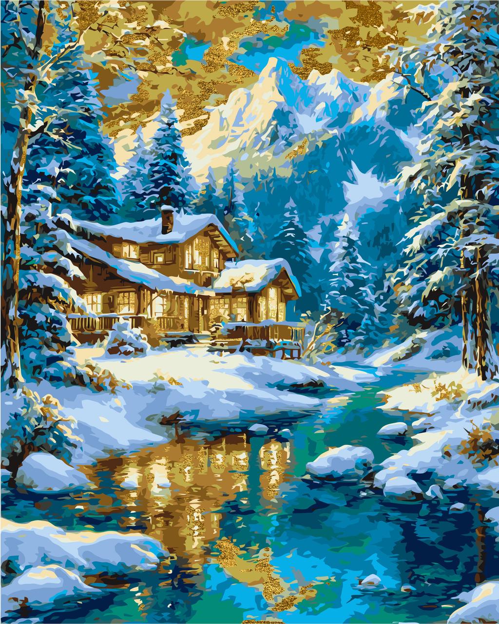 Картина за номерами Пейзаж. Зимовий вечір у горах з фарбами металік 40*50 см Орігамі LW 3554, фото 1