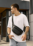 Стильна чорна чоловіча сумка - бананка через плече, напоясная, наплічна, крос-боді еко-шкіра (кожзам), фото 10