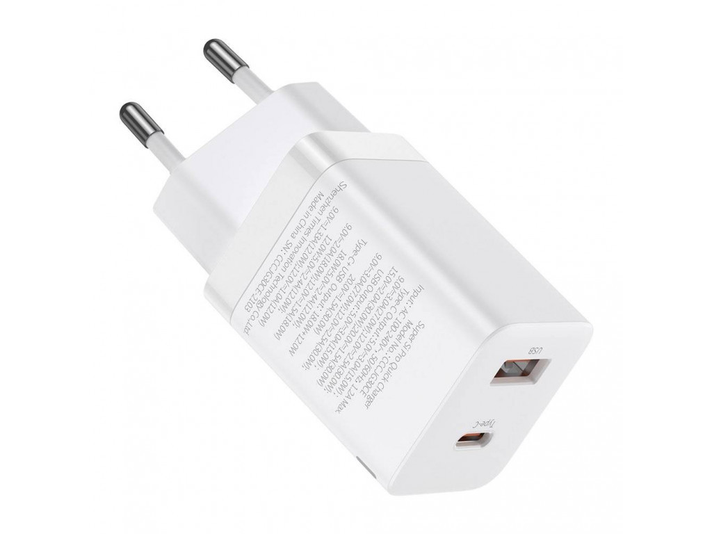 МЗП Baseus Super Si Pro Quick Charger C + U 30W EU Білий, фото 1