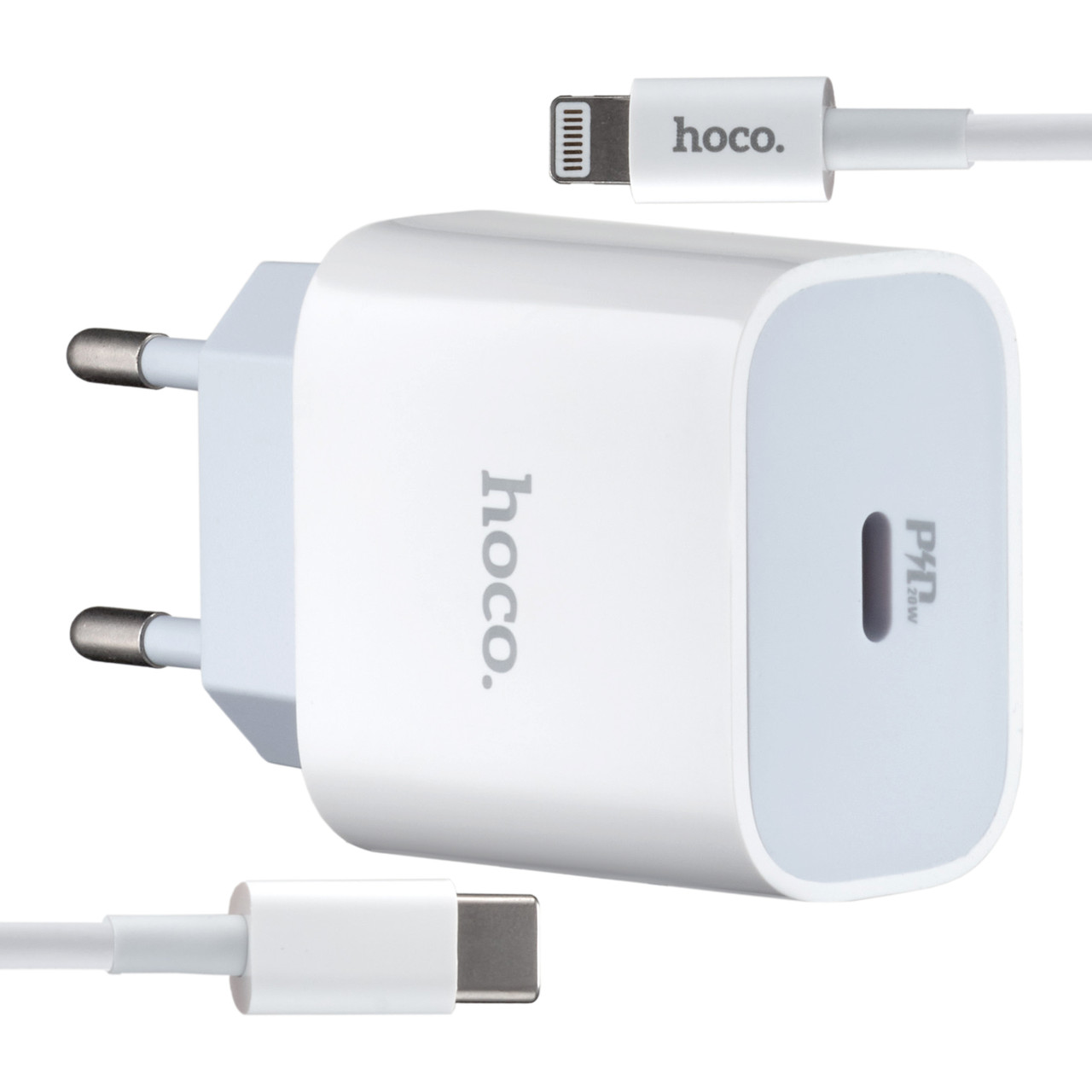 МЗП Hoco C76A Plus Speed source PD20W charger set Type-C to Lightning ( EU ) Білий, фото 1