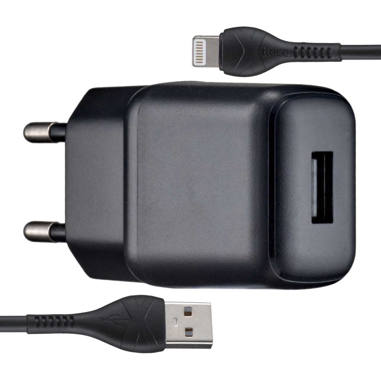МЗП Hoco C96A single port charger set ( iP ) ( EU ) Чорний, фото 1