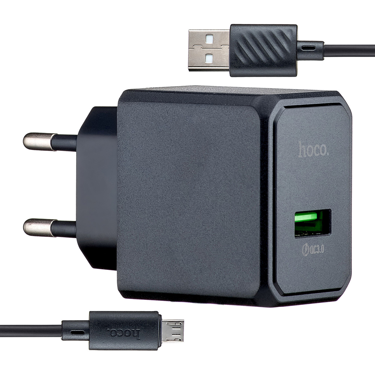 МЗП Hoco CS12A Ocean single port QC3.0 charger set (Micro) (EU) Чорний, фото 1