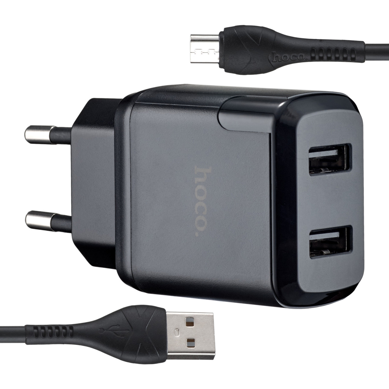 МЗП Hoco N7 Speedy dual port charger set Lightning ( EU ) Чорний, фото 1