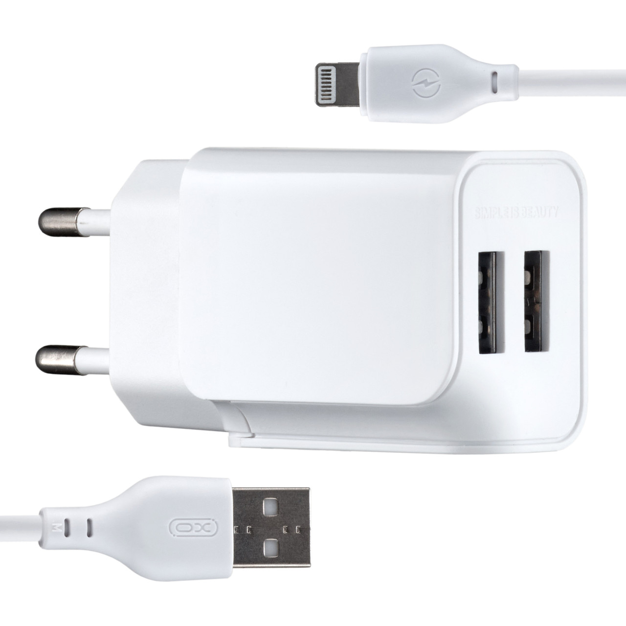 МЗП XO L35D 2в1 Lightning 2USB / 2.1A білий, фото 1