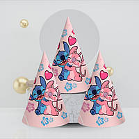 Ковпачки дитячі Стіч з подругою на рожевому святкові  паперові на голову з малюнком 10 шт