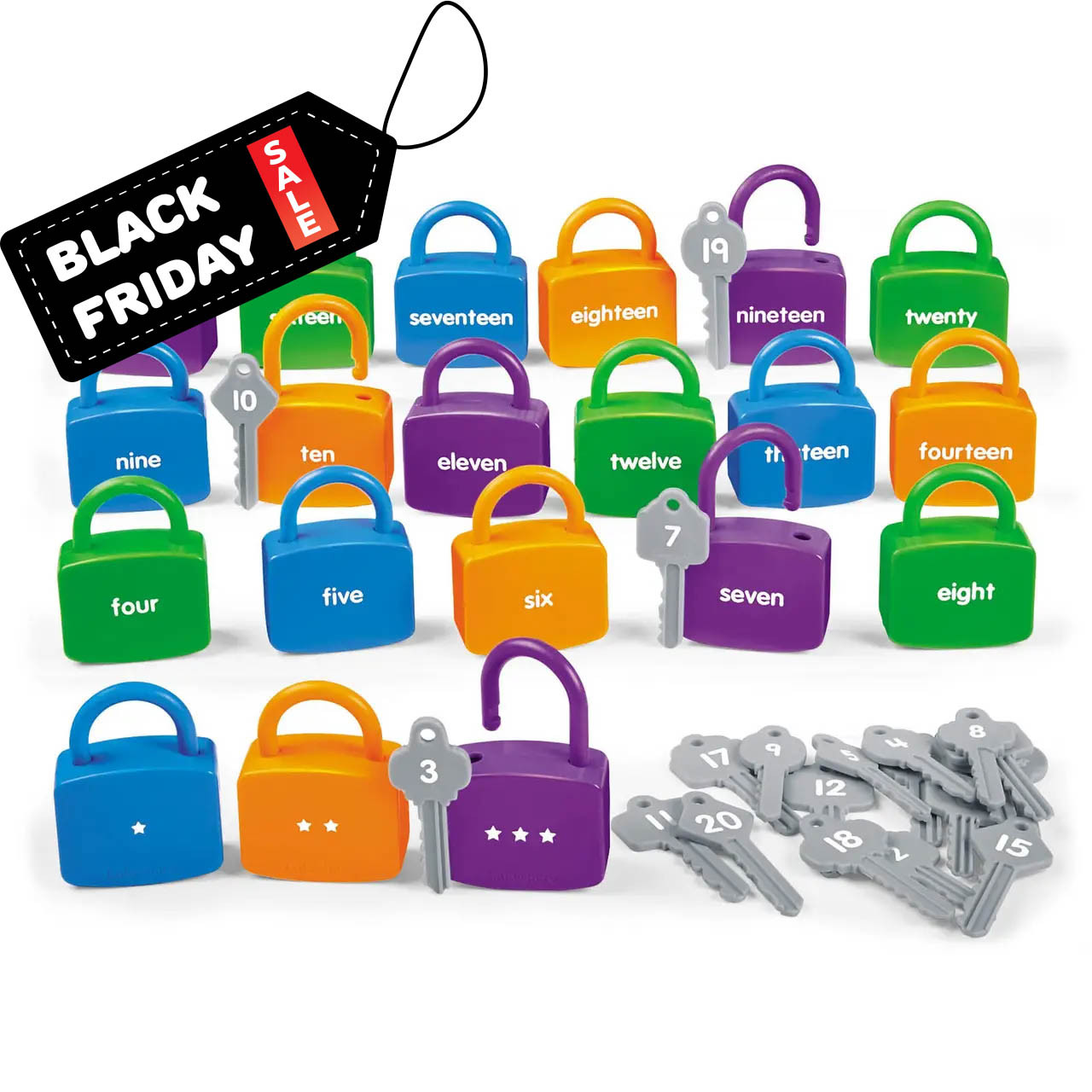 Математичний набір для вивчення рахунку від 1 до 20 "Підбери ключ" (20 замочків, 20 ключів) Lakeshore, фото 1