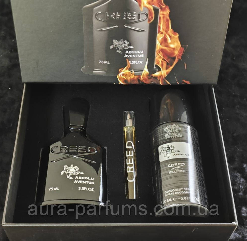 Чоловічі парфуми Creed Aventus Absolu (Крід Авентус Абсолю) Набір (edp/75ml/мл + edp/10ml/мл + deo/150ml/мл)