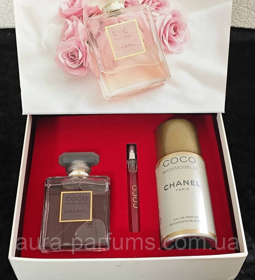 Жіночі парфуми Chanel Coco Mademoiselle (Шанель Коко Мадмуазель) Набір (edp/100ml/мл + edp/10ml/мл + deo/150ml/мл)