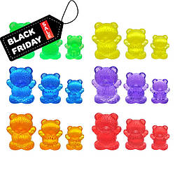 Прозорі фігурки Родина ведмедиків. Різні розміри ( 18 шт) для сортування та  рахунку