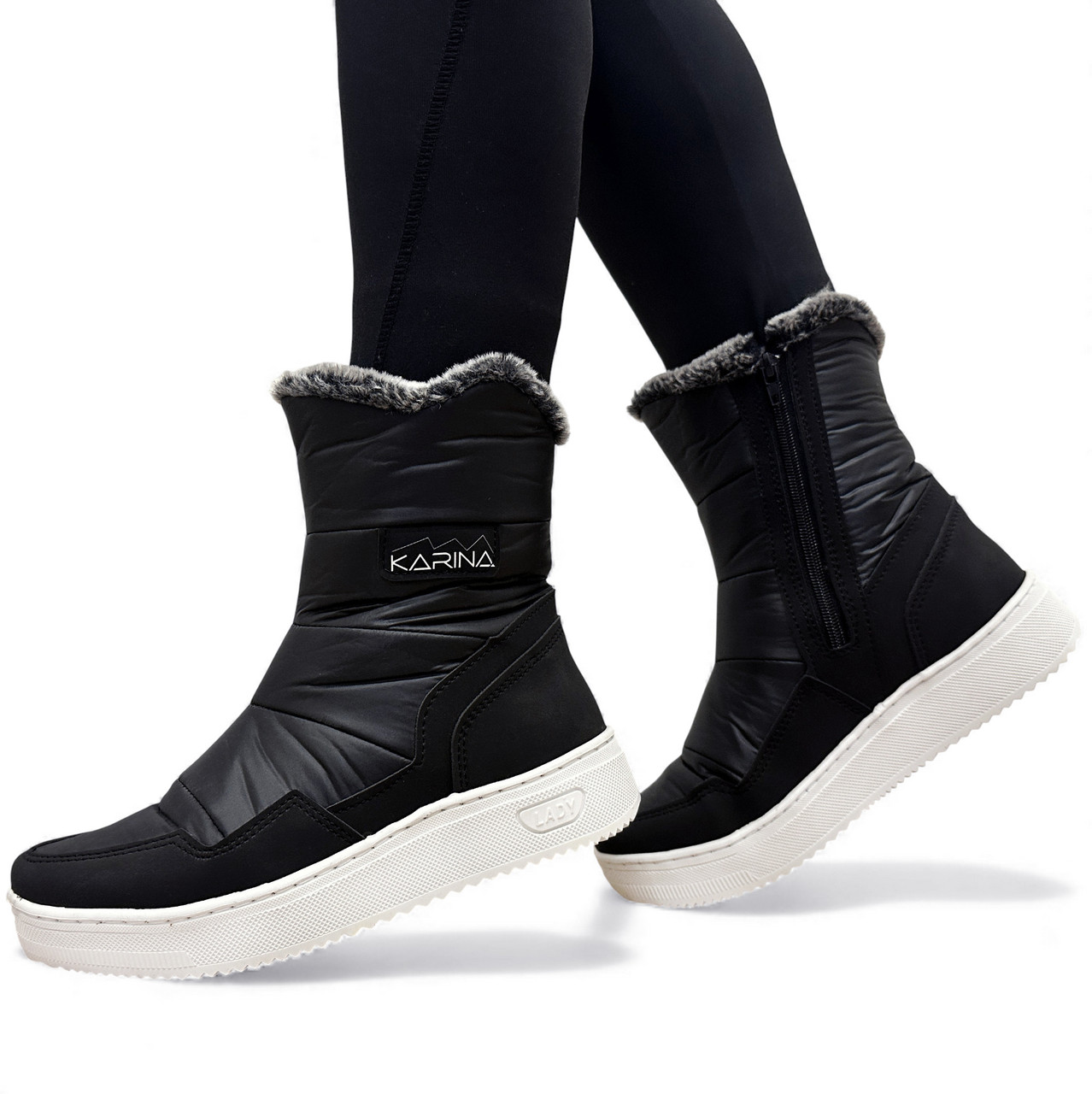 Чоботи жіночі дутики на хутрі чорні зимові утеплені (К-4101бч), фото 1