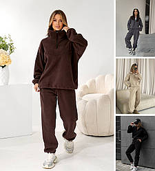 Жіночий теплфий флісовий спортивний костюм оверсайз джогери та кофта на блискавці