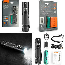 Ліхтарик ручний світлодіодний VIDEX VLF-A353 900 лм, USB-C, Акумулятор 21700 (4000mAh), 4 режими, Дальність 180м, IP66, Алюмінієви