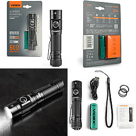 Ліхтарик ручний світлодіодний VIDEX VLF-A352 600 лм, USB-C, Акумулятор 18650 (2200mAh), 4 режими, Дальність 140м, IP66, Алюмінієви
