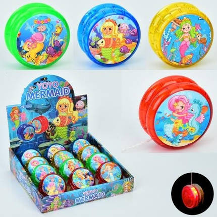 Гра Йо-йо MR 1367-3 6см принт-русалка світло бат(табл) 4 кольори мікс видів 12шт в дисплеї, фото 1