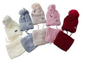 Зимовий комплект для дівчаток Шапка Nice на зав'язках + хомут Розмір 48-50 (3079(48-50)) Vertex