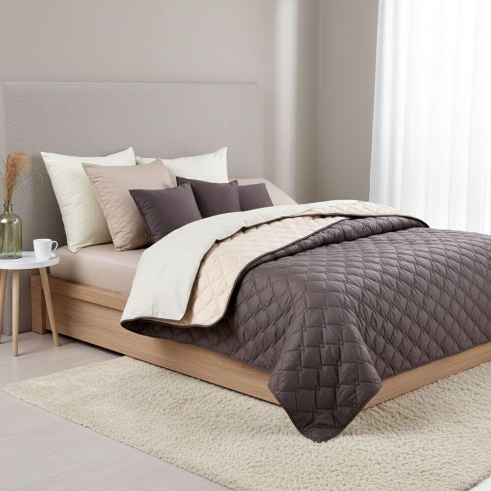 Покривало 140х210 см IDEIA стьобане двостороннє якісна стібка мікрофібра шоколад беж на ліжко диван, фото 1