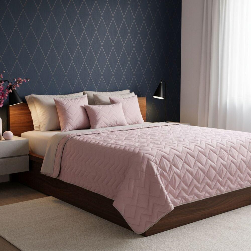 Покривало 220х240 см IDEIA стьобане двостороннє якісна стібка мікрофібра пудра сіре на ліжко, диван, фото 1