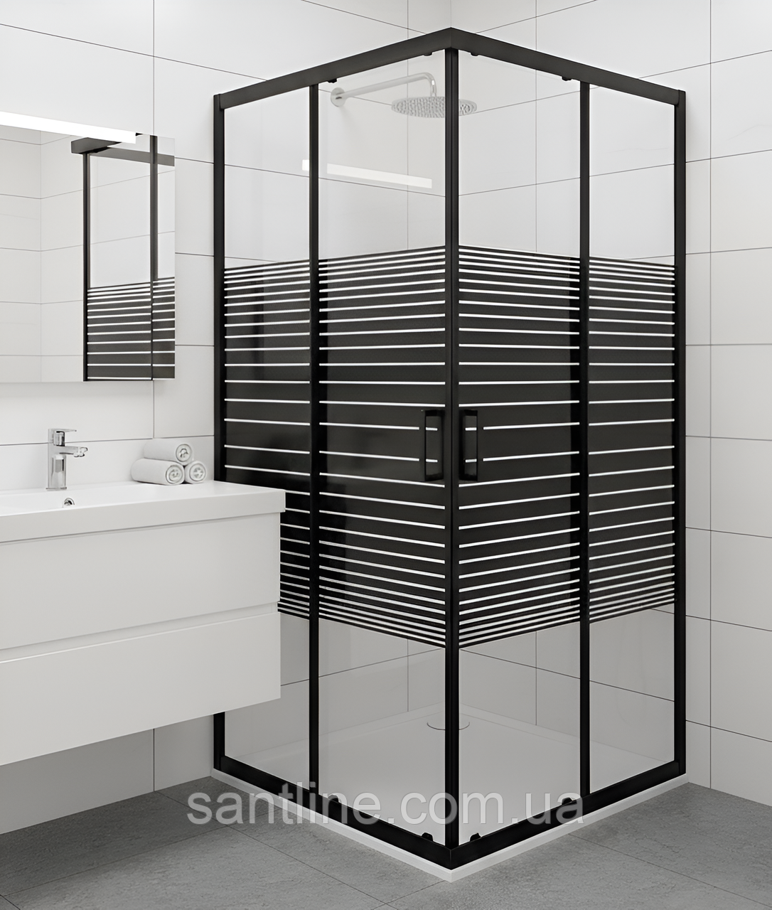 Душова кабіна 90х90х195 см INSANA Aqua Black Line JK без піддона,чорний профиль, скло з малюнком, фото 1