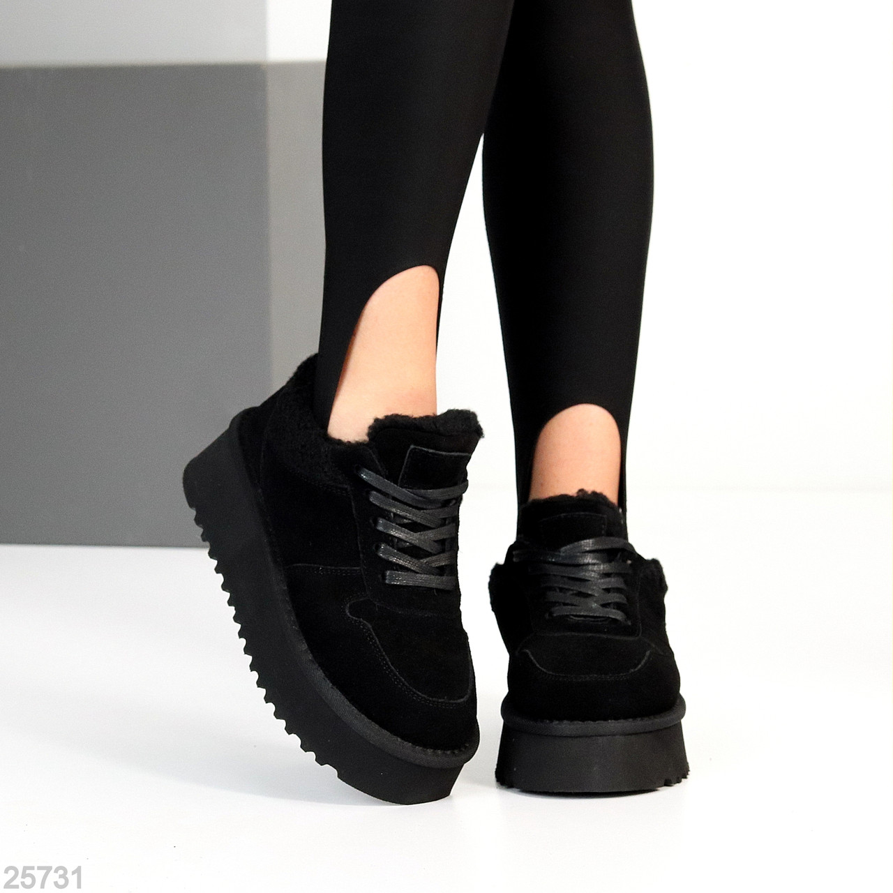 Чорні кросівки уггі натуральна замша + хутро Тедді, фото 1