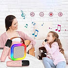 Дитяче міні караоке з двома бездротовими мікрофонами та RGB-підсвіткою з Bluetooth колонкою колонка-караоке Рожева, фото 9