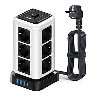 Сетевой фильтр с защитой Toperek на 12 розеток с USB и Type-C вертикальный 2 метра белый