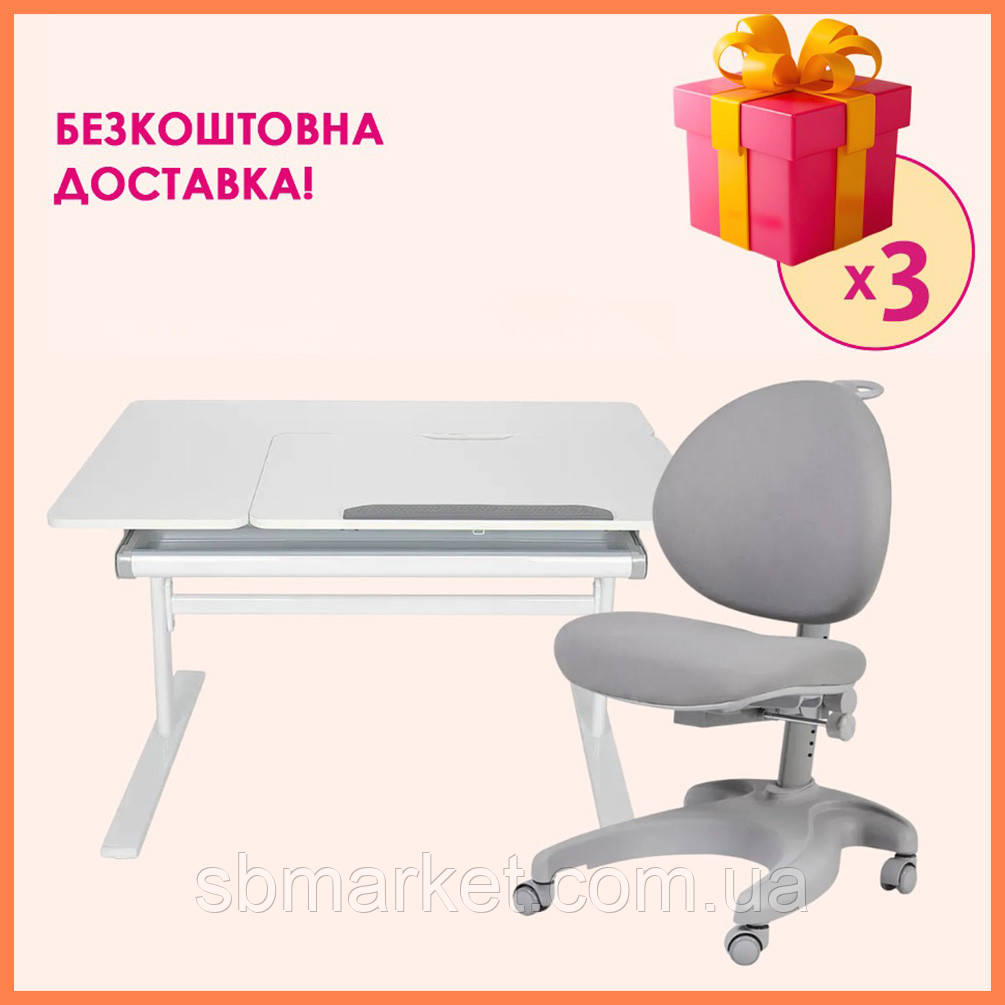 Комплект зростаюча дитяча парта Fundesk Dolore Grey для школяра + дитяче ортопедичне крісло Fundesk Cielo Grey для школяра