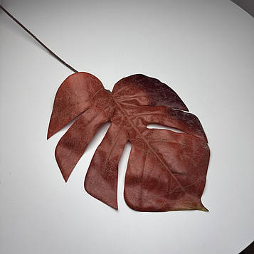 Штучний лист монстери 54 см, 12 шт. Лист штучний бордовий монстери, Лист Монстери для декору