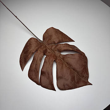 Штучний лист Монстери 54 см, 12 шт. Лист штучний Монстери коричневий, Лист Монстери для декору