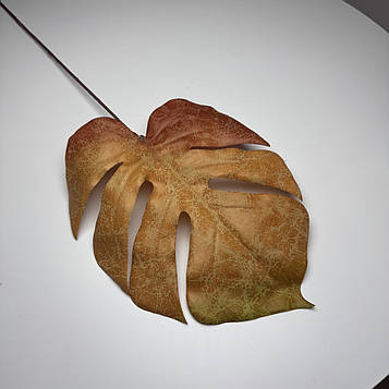 Штучний лист Монстери 54 см, 12 шт. Лист штучний Монстери помаранчевий, Лист Монстери для декору