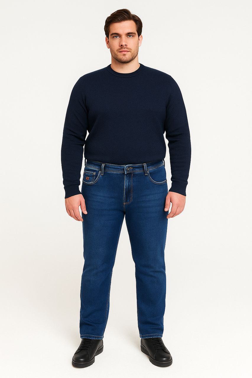 Джинси чоловічі BaronJNS теплі на флісі, великі розміри 5XL-9XL, зимові прямі,42  Синій, фото 1