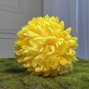 Штучна хризантема жовта , діаметр 14 см, висота 8,5 см. Хризантема штучна для декору.