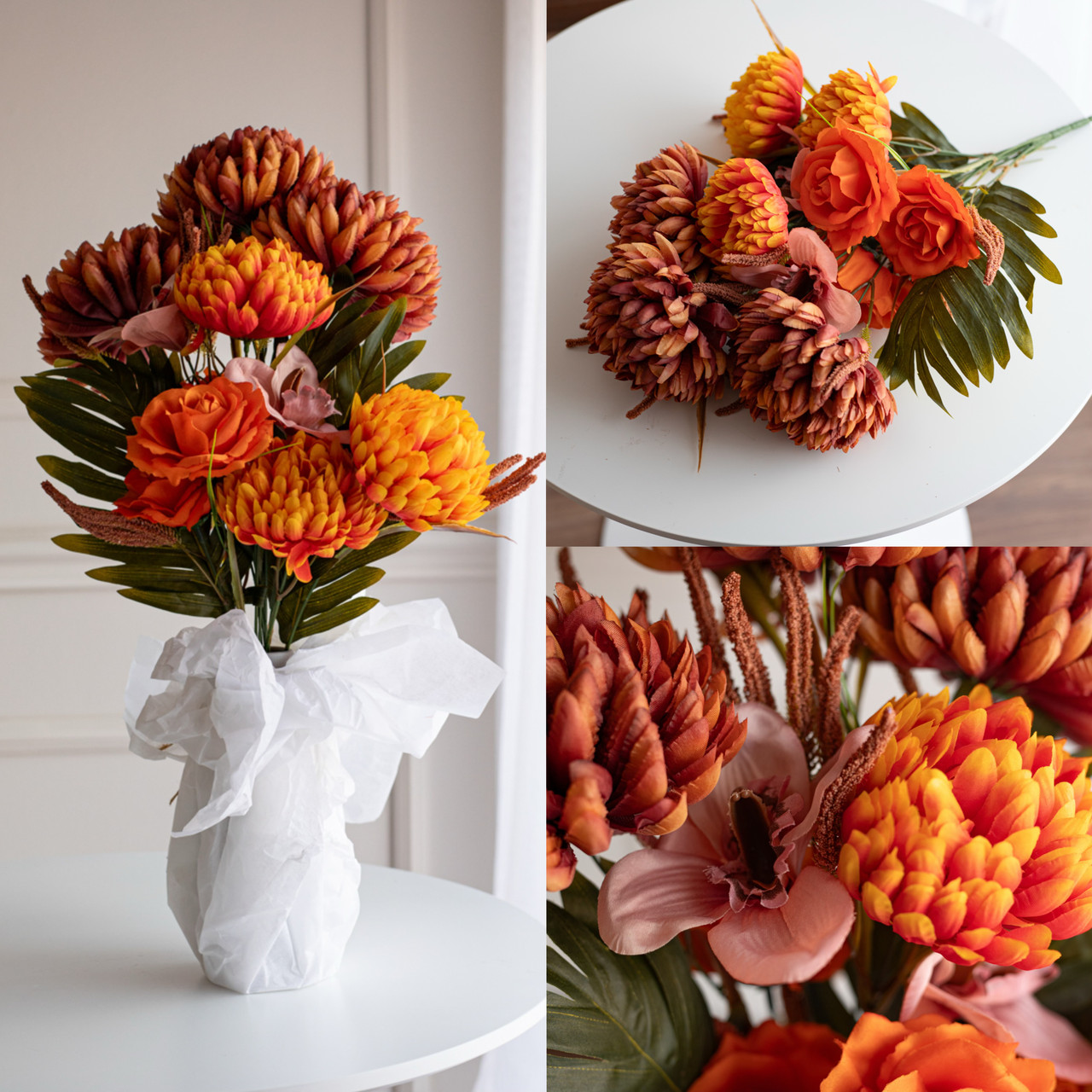 Букет-композиція з хризантем, магнолій і троянд, фото 1