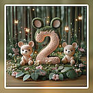 Банер 2 роки з ведмедиками і мишачими вушками, фотозона для дитини в лісовому казковому стилі, 120x120 см, №43049, фото 5