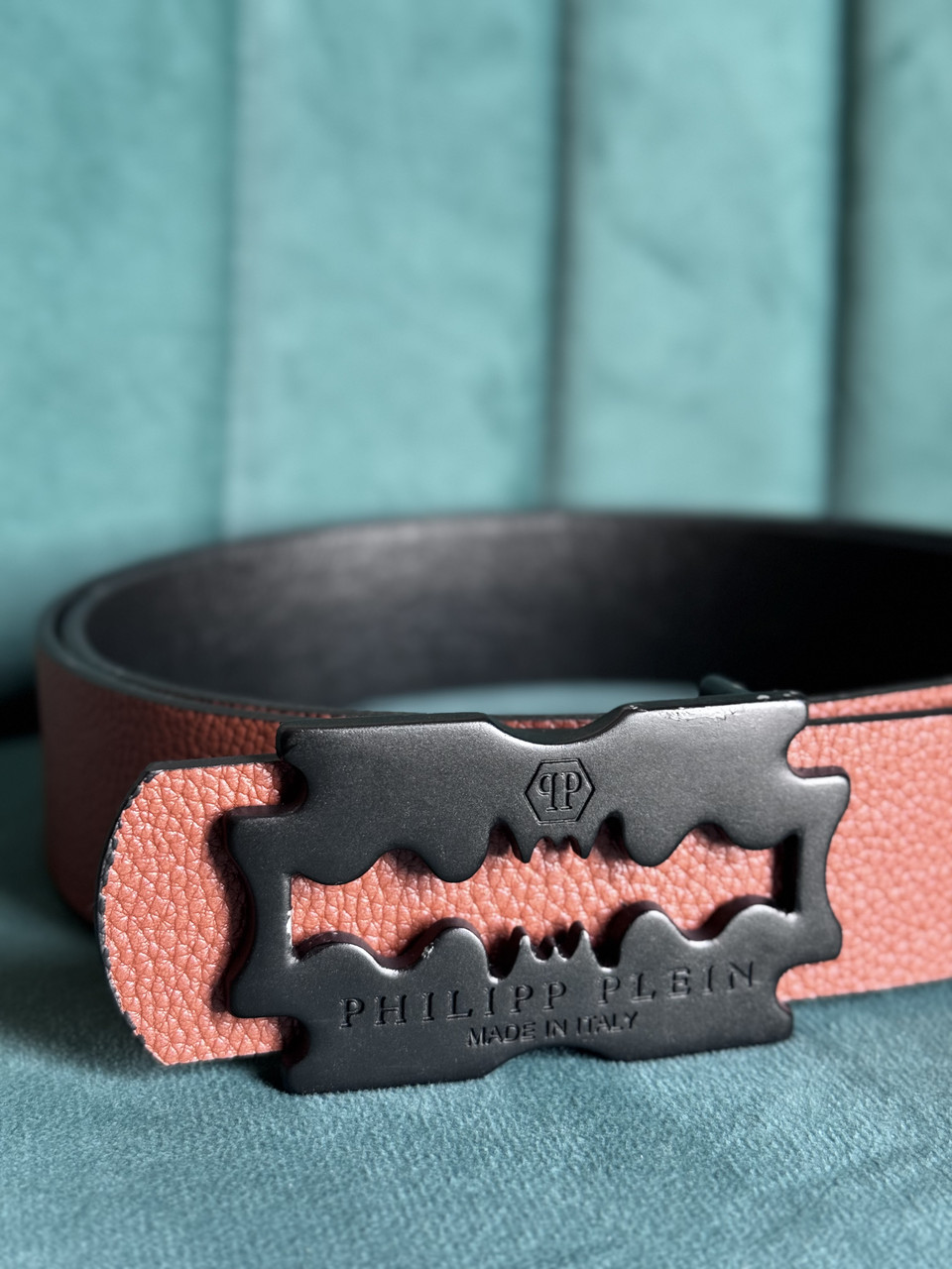 Чоловічий двосторонній ремінь Phllip Plein Razo, пояс чоловічий коричневийr + фірмова коробка, фото 1