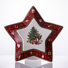 Сервірувальне новорічне блюдо для закусок Christmas 25,5 (см) з порцеляни HP-SDHK-19