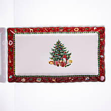 Сервірувальне новорічне блюдо для закусок Christmas 30,5×17,5×2,5 (см) прямокутне з порцеляни HP-SDHK-21